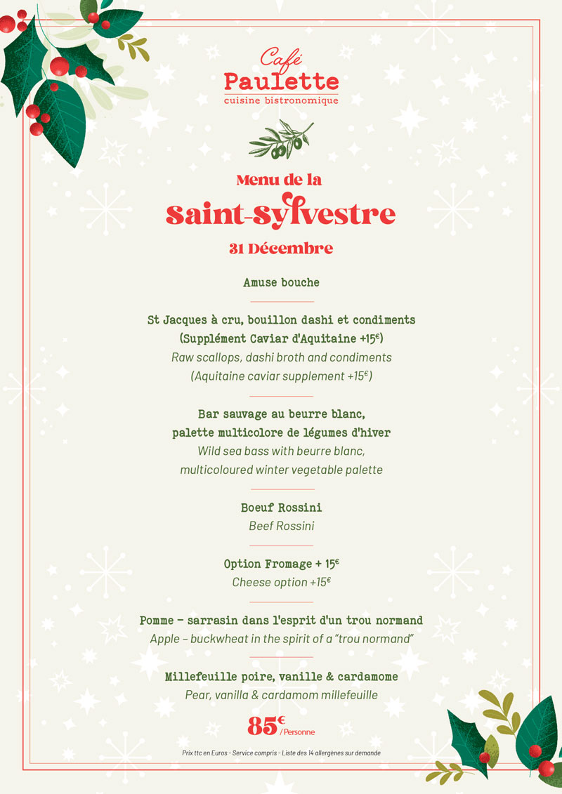 Menu du Nouvel en chez Café Paulette